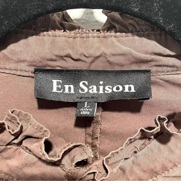 En Saison Maxi Balloon Sleeve Asymmetrical Boho Keyhole Poplin Dress in Brown L - Picture 13 of 13